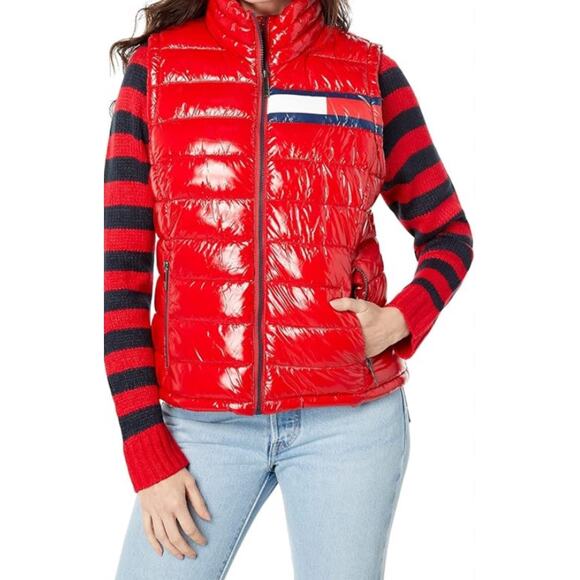 Tommy Jeans Womens Retro Flag Puffer Vest Red Size XL NWOT - Picture 1 of 12